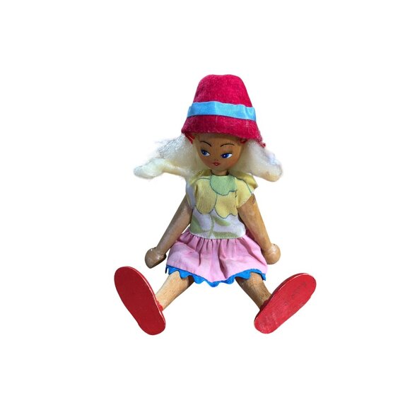 Vintage Wooden String Jointed Peg Doll Folk Art Mid Century Toy Polish - Picture 6 of 9